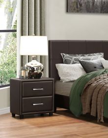 Contemporary Design 1pc Bedroom Furniture Two Drawers Nightstand Silver Tone Bar Pulls Faux Leather Upholstery, Dark Brown PVC