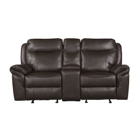 Dark Brown 1pc Double Glider Recliner Loveseat w/ Storage Console Cup Holder