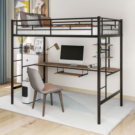 Loft Bed with Desk and Shelf ;  Space Saving Design; Twin