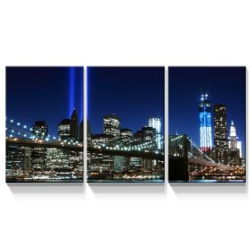 3 Panels Framed Brooklyn Bridge Night View New York Canvas Wall Art Decor,3 Pieces Mordern Canvas Decoration Painting for Office,Dining room