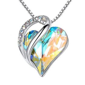 925 Sliver Heart Shaped Geometric Necklace Jewelry Women's Clavicle Chain Valentine's Mothers Day Gift (Color: Light Blue)