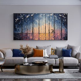 Hand Painted Oil Painting Large Abstract Rain Scenery Oil Painting on Canvas Original Forest Painting Texture Wall Art Living room Home Decor Bedroom (Style: 1, size: 150X220cm)