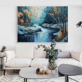 Hand Painted Oil Painting Large Original Landscape Oil Painting On Canvas Tree Home Decor Abstract Blue Nature Painting Living room Wall Art (Style: 1, size: 50X70cm)