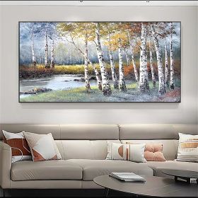 Hand Painted Oil Painting Large Original Oil Painting Abstract Art Nature Home Decor Riverside Scenery Oil Painting Modern Painting Living Room Painti (Style: 1, size: 75x150cm)