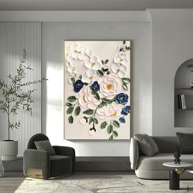 Hand Painted Oil Paintings Large Original Oil Painting White Flower Decor Abstract Wall Art Hand Paint Palette Knife Painting Heavy Textured Painting (Style: 1, size: 150X220cm)