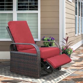 Outdoor Patio Rattan Wicker Swivel Recliner Chair;  Adjustable Reclining Chair 360Â° Rotating with Water Resistant Cushions (Color: Red)