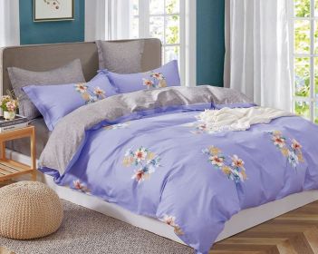 Kaufman Lily floral 100% Cotton Purple Comforter Set (size: king)