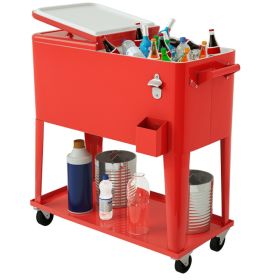 Outdoor Patio Party Rolling Steel Construction 80 Quart Bar Cooler (Color: Red, type: Beverage Cooler Bar Table)