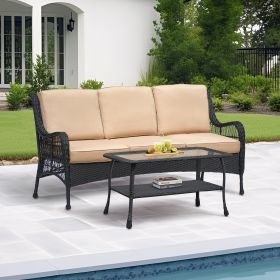 3 Seater Outdoor Sectional Furniture Sets Sofa with Coffee Table (Color: Khaki)