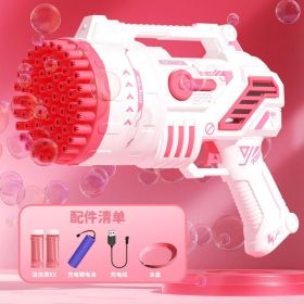 Bubble Machine Gun With Colorful Lights,Bubble Solution,69 Holes Rocket Bubble Gun,Summer Outdoor Toy For Kids (Color: Red)